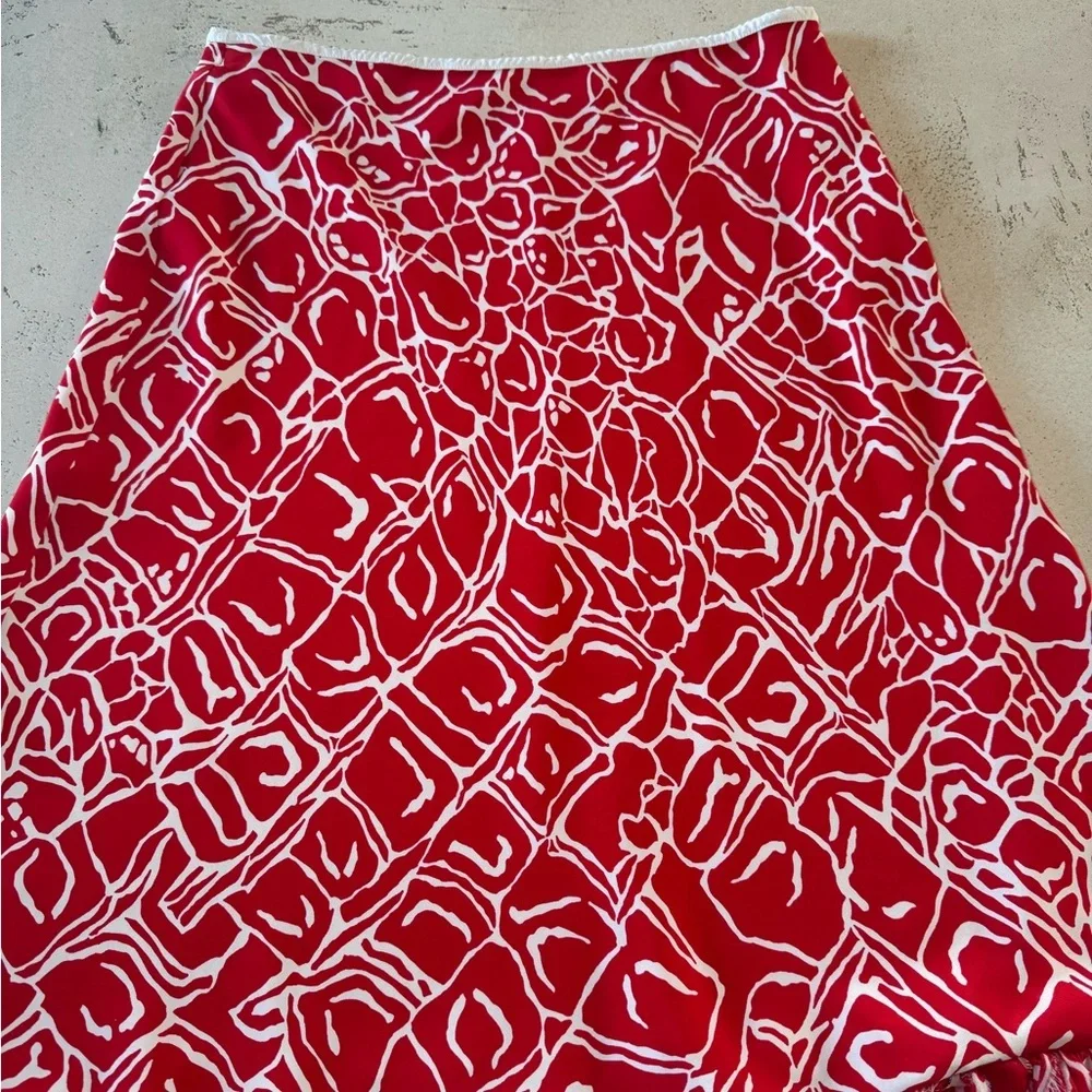 Escada Red and White Silk Midi Skirt